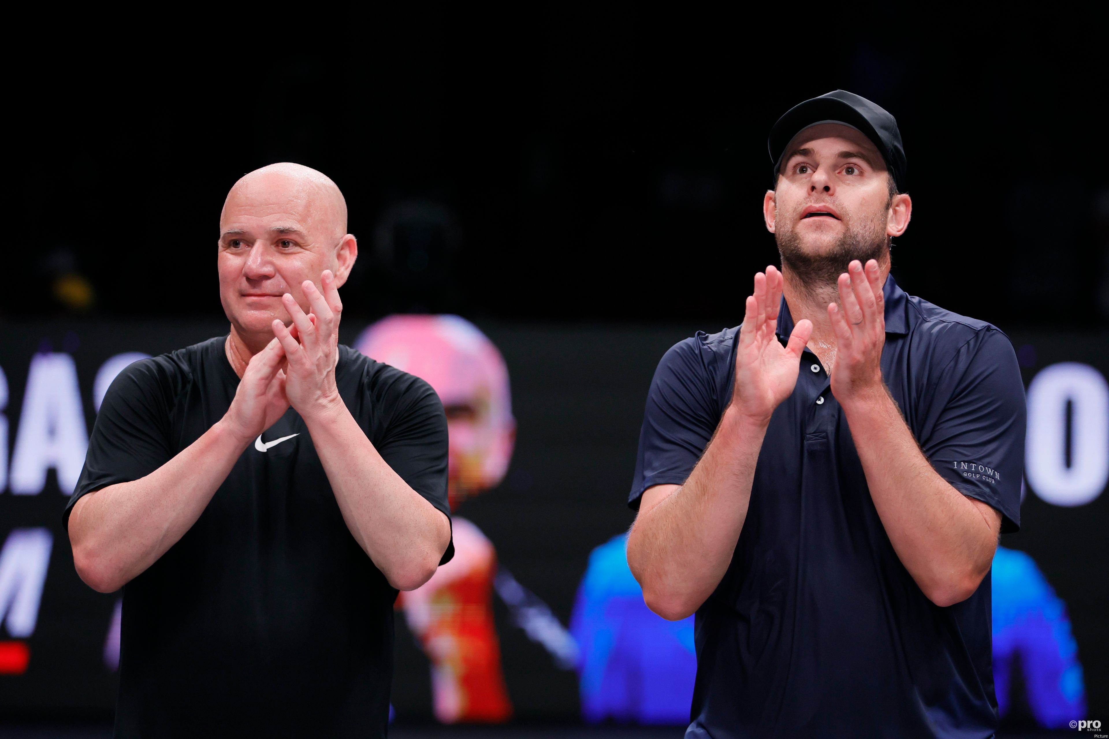 Andy Roddick and Andre Agassi at a pickleball event